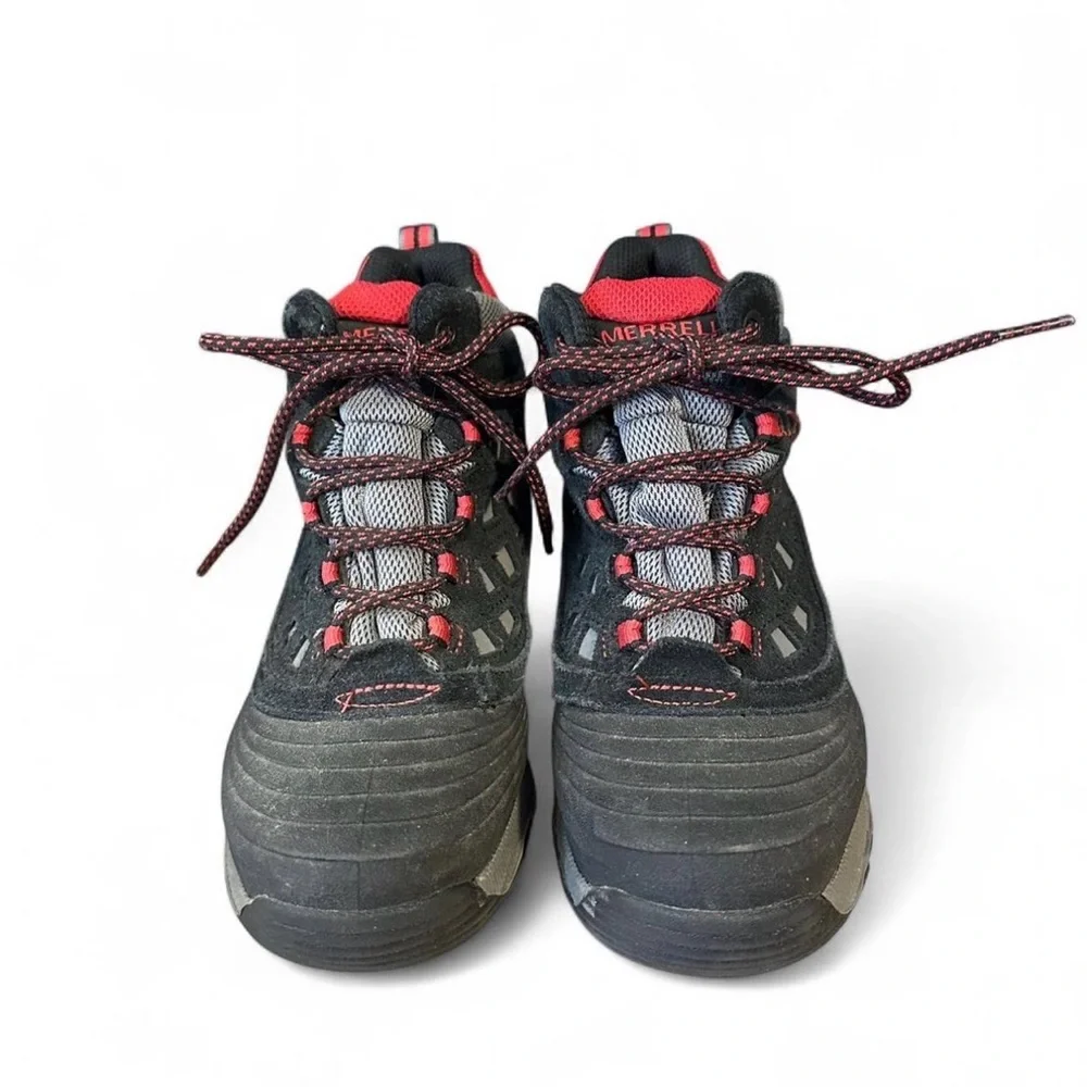 MERRELL Thermoshiver Black Red Waterproof Insulated Snow Hiking Boots‎ Boys 1.5